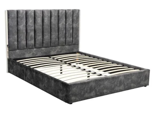 Cama 160 X 200 Cm Com Cabeceira De Cama Costuras Verticais Veludo Antracite + Colchão - Feroya