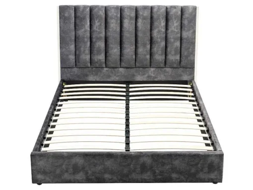 Cama 140 X 190 Cm Com Cabeceira De Cama Costuras Verticais Veludo Antracite + Colchão - Feroya