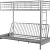 Cama Alta 90 X 190 Cm Com Banco Convertivel Metal Prateado + Futon + Colchão - Modulo V