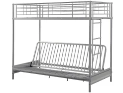 Cama Alta 90 X 190 Cm Com Banco Convertivel Metal Prateado + Futon + Colchão - Modulo V
