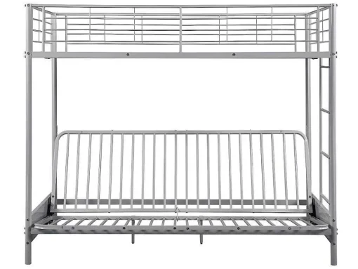 Cama Alta 90 X 190 Cm Com Banco Convertivel Metal Prateado + Futon Preto - Modulo V