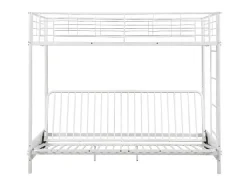 Cama Alta 90 X 190 Cm Com Banco Convertivel Em Metal Branco E Futon Preto - Modulo V