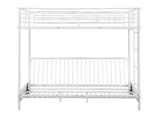 Cama Alta 90 X 190 Cm Com Banco Convertivel Em Metal Branco E Futon Preto - Modulo V