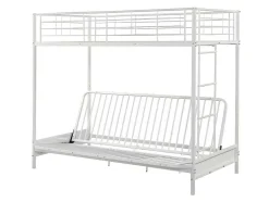 Cama Alta 90 X 190 Cm Com Banco Convertivel Em Metal Branco, Futon E Colchão - Modulo V