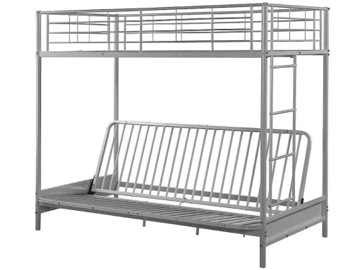 Cama Alta 90 X 190 Cm Com Banco Convertivel Metal Prateado + Futon Preto - Modulo V
