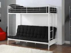 Cama Alta 90 X 190 Cm Com Banco Convertivel Em Metal Branco E Futon Preto - Modulo V
