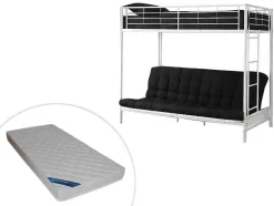 Cama Alta 90 X 190 Cm Com Banco Convertivel Em Metal Branco, Futon E Colchão - Modulo V