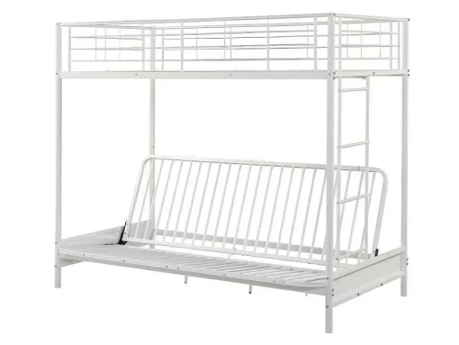 Cama Alta 90 X 190 Cm Com Banco Convertivel Em Metal Branco E Futon Preto - Modulo V