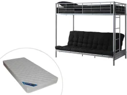 Cama Alta 90 X 190 Cm Com Banco Convertivel Metal Prateado + Futon + Colchão - Modulo V