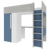 Cama Alta 90 X 200 Cm Com Guarda-Roupa E Secretária Azul E Branco + Colchão - Nicolas