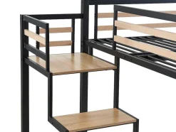 Cama Alta 140 X 200 Cm Metal E Mdf Preto E Natural + Colchão - Jogui
