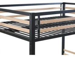 Cama Alta 140 X 200 Cm Metal E Mdf Preto E Natural + Colchão - Jogui