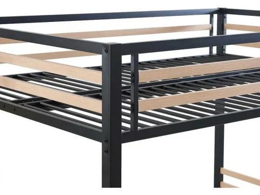 Cama Alta 140 X 200 Cm Metal E Mdf Preto E Natural + Colchão - Jogui