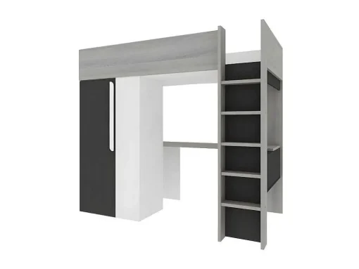 Cama Alta De 90 X 200 Cm Com Armário E Secretária Em Antracite E Branco - Nicolas