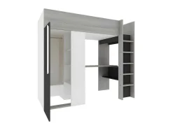 Cama Alta De 90 X 200 Cm Com Armário E Secretária Em Antracite E Branco - Nicolas