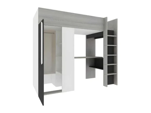 Cama Alta De 90 X 200 Cm Com Armário E Secretária Em Antracite E Branco - Nicolas