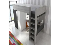 Cama Alta De 90 X 200 Cm Com Armário E Secretária Em Antracite E Branco - Nicolas