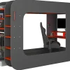 Cama Alta Gamer 90 X 200 Cm Com Secretária, Espacos De Arrumação E Leds Cor Antracite E Vermelho + Colchão - Warrior