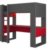 Cama Alta Gamer Com Secretária E Espacos De Arrumação Integrados De 90 X 200 Cm Com Leds Cor Antracite E Vermelho + Colchão - Noah
