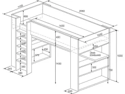 Cama Alta Gamer Com Secretária E Espacos De Arrumação Integrados De 90 X 200 Cm Com Leds Cor Antracite E Vermelho + Colchão - Noah