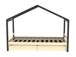Cama Cabana Com 2 Gavetas De 90 X 190 Cm Em Epicea Macica Cor Natural E Preto - Elfia