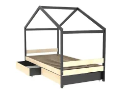 Cama Cabana Com 2 Gavetas De 90 X 190 Cm Em Epicea Macica Cor Natural E Preto - Elfia