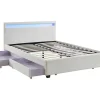 Cama Com Arrumação De 140X190Cm Em Pele Sintética Branca Com Leds - Alois