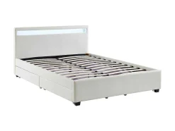 Cama Com Arrumação De 140X190Cm Em Pele Sintética Branca Com Leds - Alois