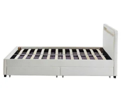 Cama Com Arrumação De 140X190Cm Em Pele Sintética Branca Com Leds - Alois
