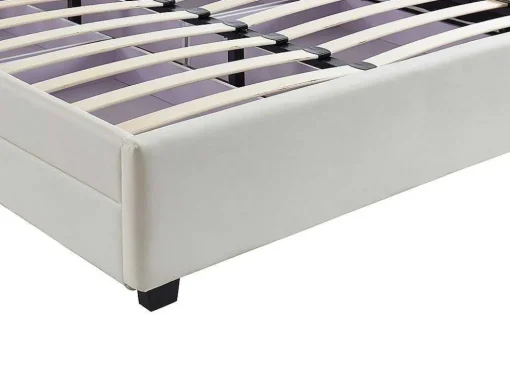 Cama Com Arrumação De 140X190Cm Em Pele Sintética Branca Com Leds - Alois