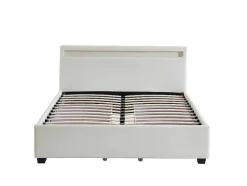 Cama Com Arrumação De 140X190Cm Em Pele Sintética Branca Com Leds - Alois