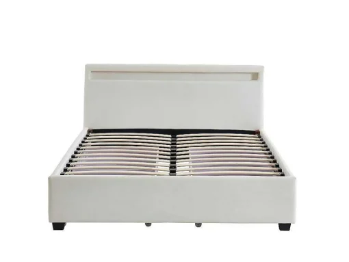 Cama Com Arrumação De 140X190Cm Em Pele Sintética Branca Com Leds - Alois