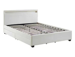 Cama Com Arrumação De 140X190Cm Em Pele Sintética Branca Com Leds - Alois
