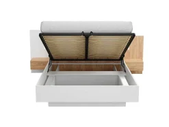 Cama Com Arrumação E Mesas De Cabeceira 160 X 200 Cm, 2 Gavetas, Com Leds, Branco E Natural + Colchão - Francoli