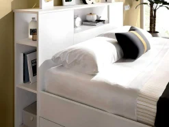 Cama Com Cabeceira De Arrumação E Gavetas Disponivel Em Branco - 140X190Cm - Leandre