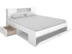 Cama Com Cabeceira De Arrumação E Gavetas Disponivel Em Branco - 140X190Cm - Leandre