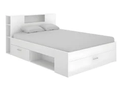 Cama Com Cabeceira De Arrumação E Gavetas Disponivel Em Branco - 140X190Cm - Leandre