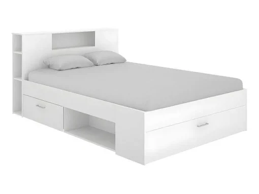 Cama Com Cabeceira De Arrumação E Gavetas Disponivel Em Branco - 140X190Cm - Leandre