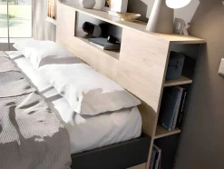 Cama Com Cabeceira De Arrumação E Gavetas Disponivel Em Natural E Antracite - 140X190Cm - Leandre