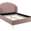 Cama Com Cabeceira De Cama Ondulada De 140 X 190 Cm Em Veludo Cor-De-Rosa Velho - Sagali
