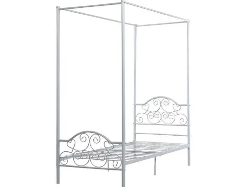 Cama Com Dossel 90X190Cm Em Metal Branco - Leyna
