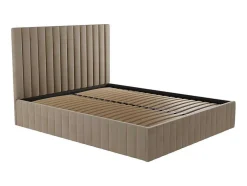 Cama Com Espaco De Arrumação 160 X 200 Cm Com Cabeceira De Cama Costuras Verticais Veludo Taupe + Colchão - Larali