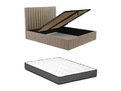 Cama Com Espaco De Arrumação 160 X 200 Cm Com Cabeceira De Cama Costuras Verticais Veludo Taupe + Colchão - Larali