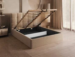 Cama Com Espaco De Arrumação 140X190 Cm Veludo Bege - Mirdal De Pascal Morabito