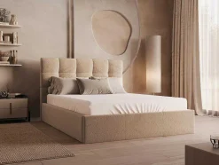 Cama Com Espaco De Arrumação 140X190 Cm Veludo Bege - Mirdal De Pascal Morabito
