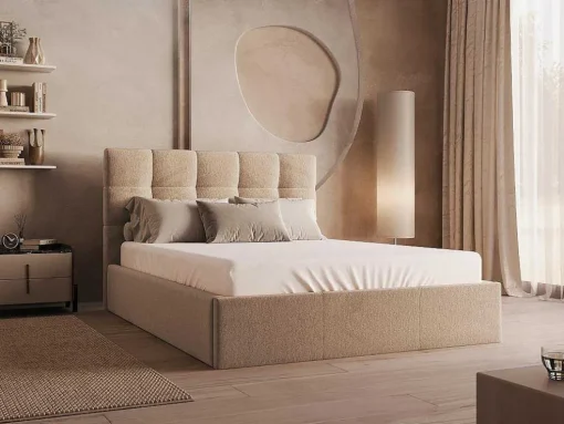 Cama Com Espaco De Arrumação 140X190 Cm Veludo Bege - Mirdal De Pascal Morabito