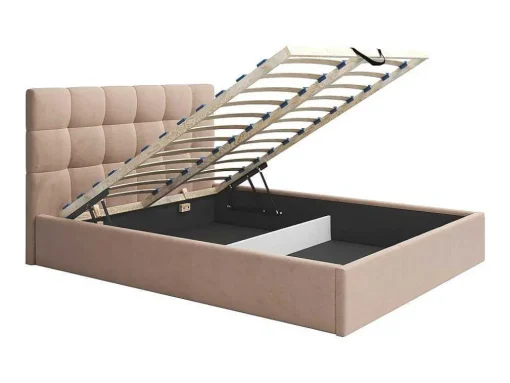 Cama Com Espaco De Arrumação 160X200 Cm Veludo Bege + Colchão - Mirdal De Pascal Morabito