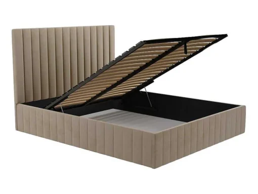 Cama Com Espaco De Arrumação 160 X 200 Cm Com Cabeceira De Cama Costuras Verticais Veludo Taupe + Colchão - Larali