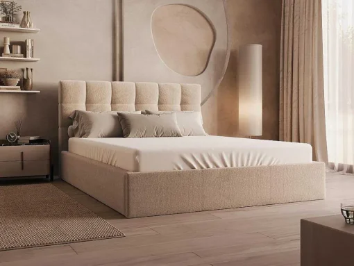 Cama Com Espaco De Arrumação 160X200 Cm Veludo Bege + Colchão - Mirdal De Pascal Morabito