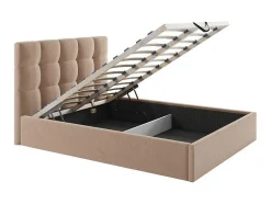 Cama Com Espaco De Arrumação 140X190 Cm Veludo Bege - Mirdal De Pascal Morabito